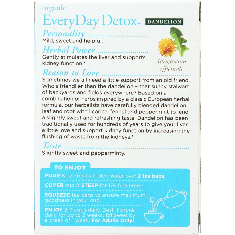 Organic Everyday Detox Dandelion Herbal Tea, 16 Tea Bags