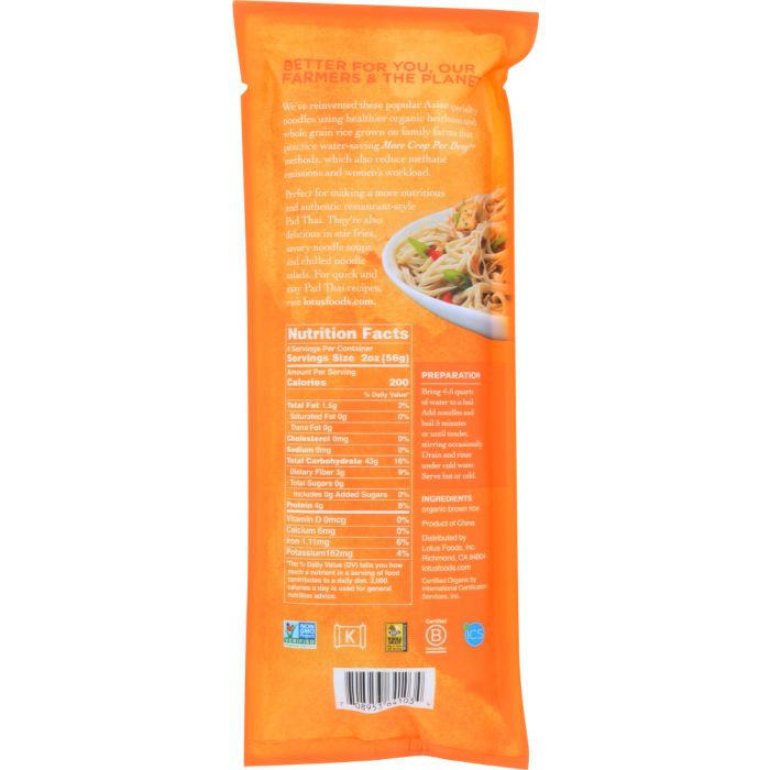 Pad Thai Rice Noodles Organic Brown Rice, 8 oz